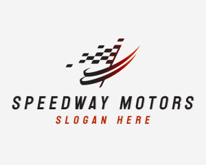 Racecar - Automotive Racing  Flag Swoosh logo design