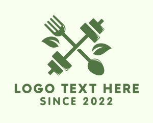 Healthy Living - Fork Nutritionist Barbell logo design