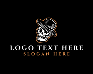 Barbershop - Spooky Skull Hat logo design