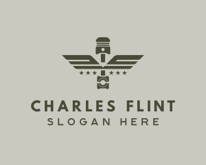 Wings Piston Engine Mechanic logo design