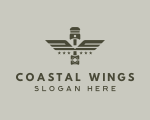 Wings Piston Engine Mechanic logo design