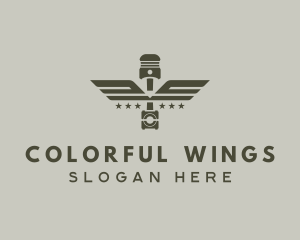 Wings Piston Engine Mechanic logo design