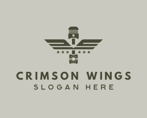 Wings Piston Engine Mechanic logo design