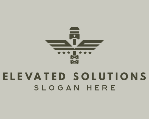 Wings Piston Engine Mechanic logo design