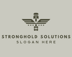 Wings Piston Engine Mechanic logo design