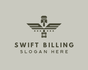 Wings Piston Engine Mechanic logo design