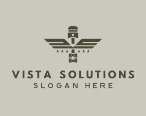 Wings Piston Engine Mechanic logo design