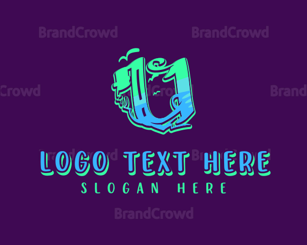 Neon Graffiti Letter U Logo