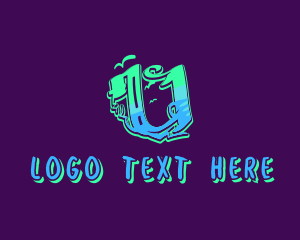 Hiphop - Neon Graffiti Art Letter U logo design