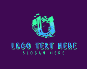 Music Label - Neon Graffiti Letter U logo design
