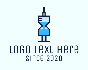 Vaccinate - Blue Medical Syringe Hourglass logo design