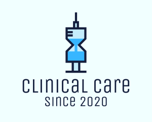 Blue Medical Syringe Hourglass logo design