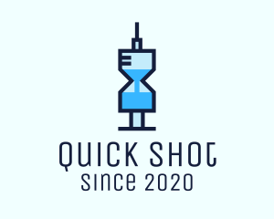 Shot - Blue Medical Syringe Hourglass logo design
