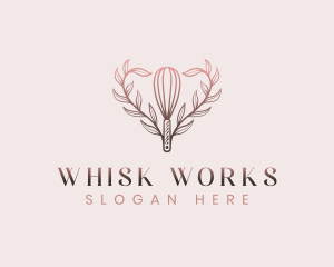 Baking Whisk Heart Leaf logo design