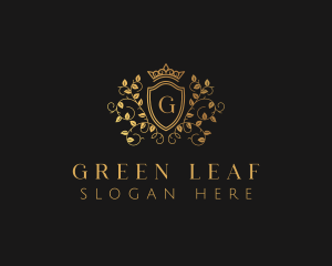 Leaf Vine Crown Shield logo design