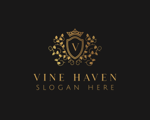 Leaf Vine Crown Shield logo design