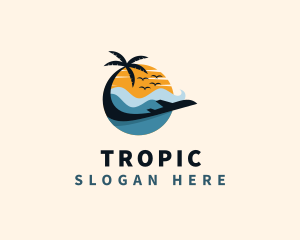 Tropical Beach Plane Travel logo design