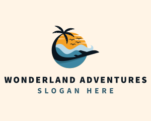 Tropical Beach Plane Travel logo design