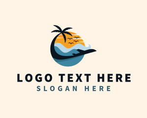 Wave - Tropical Beach Plane Travel logo design