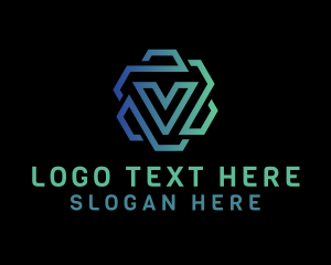 Robotic - Geometric Cyber Letter V logo design