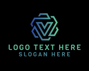 Technology - Geometric Cyber Letter V logo design