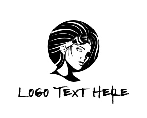 Video Game - Black Steampunk Goggles Woman Gaming logo design