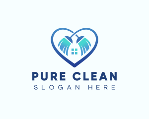 Heart Cleaning Broom logo design