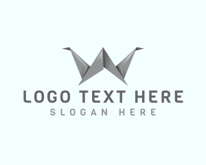 Construction - Origami Crane Letter W logo design