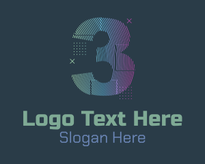 Three - Modern Glitch Number 3 logo design
