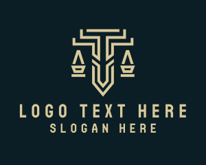 Sword - Justice Scale Legal Letter T logo design