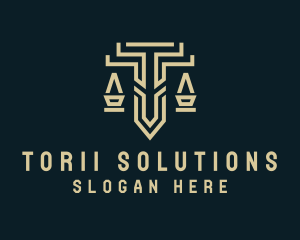 Justice Scale Legal Letter T logo design