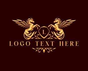 Horse - Pegasus Shield Ornament logo design