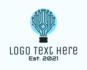 Electricity - Cyber Circuit Bulb logo design