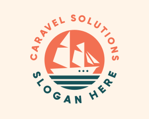 Sailing Caravel Ship logo design