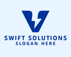 Rapid - Blue Voltage Bolt Letter V logo design