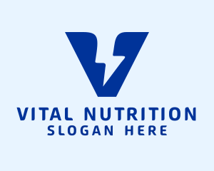 Blue Voltage Bolt Letter V logo design