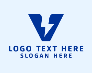 Quick - Blue Voltage Bolt Letter V logo design