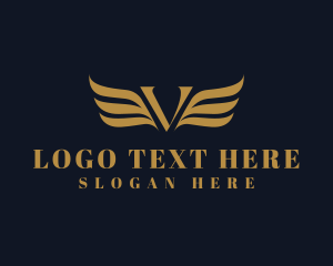 Aeronautics - Golden Wing Letter V logo design
