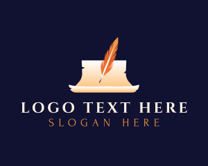Writer - Scroll Writing Quill logo design