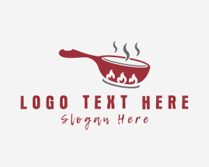 Retro - Fire Frying Pan Cook logo design