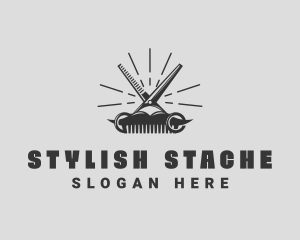 Barbershop Grooming Mustache logo design