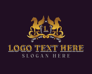 Horse - Luxury Shield Pegasus logo design
