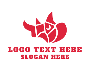 Powerful - Geometric Red Rhino logo design