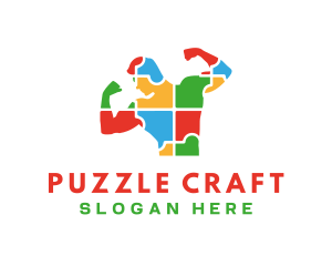 Puzzle Muscular Man logo design