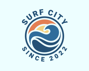 Surfing Tide Badge logo design