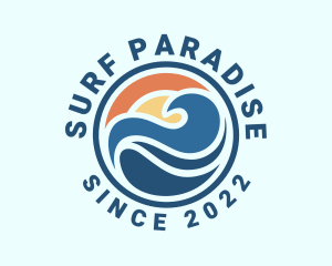 Surfing Tide Badge logo design