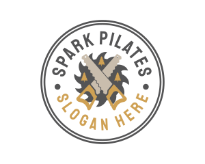 Wood - Saw Pine Tree Badge logo design