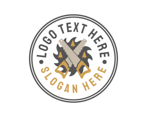 House Repair - Saw Pine Tree Badge logo design