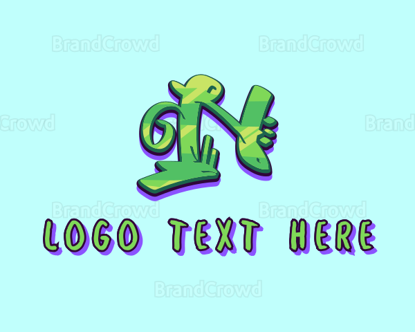 Green Graffiti Art Letter N Logo