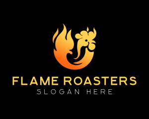 Roasting - Flaming Roast Chicken BBQ logo design